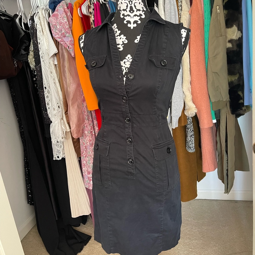 H&M Black Sleeveless Button-Front Utility Mini Dress